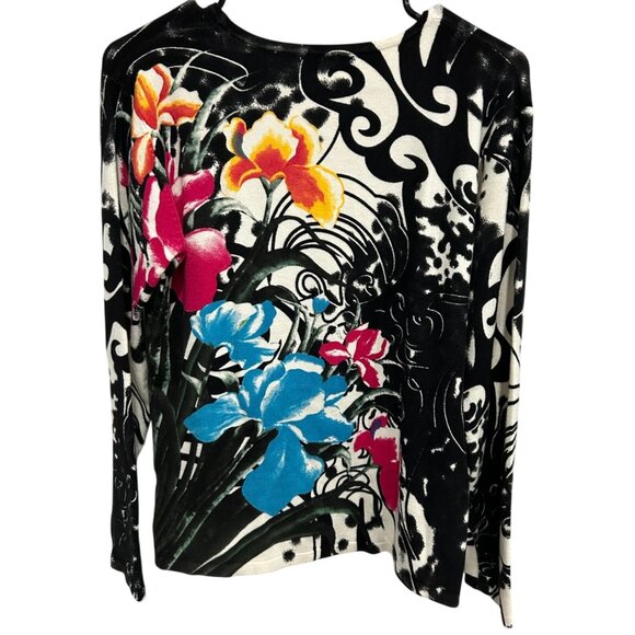 Pierari New York Floral Long Sleeve Top Womens Size L Blend Bold Print - Picture 2 of 10